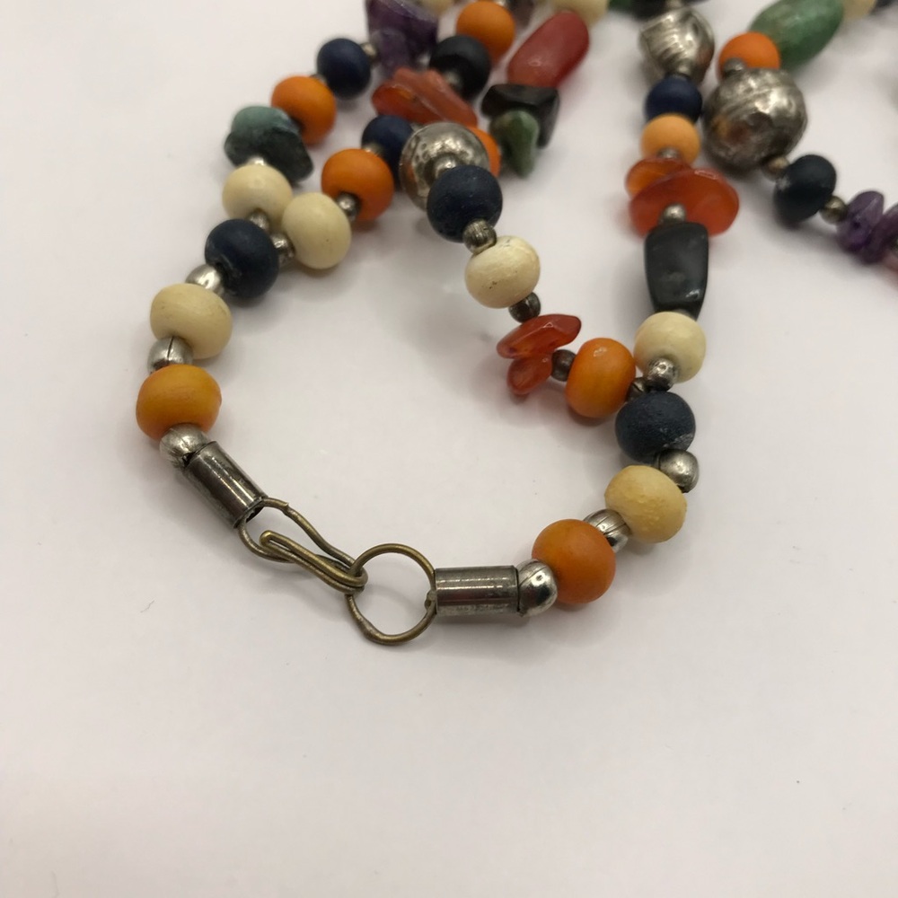 Double Strand Multicolor Semi Precious Beaded Necklace - Picture 12 of 13